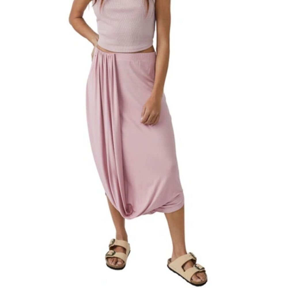 NWOT Free People FP Beach Womens‎ Ruched Daphne Pull-on Midi Skirt Pink XS